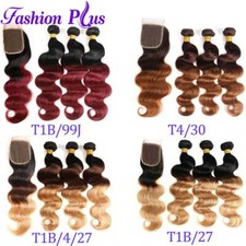 Ombre Human Hair Bundles with Lace Closure 4×4 Lace Free Part Closure Remy Hair
