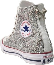 Converse Glitter Brillantini Bianco Argento Scarpe Unisex adulto Bianco Tela 