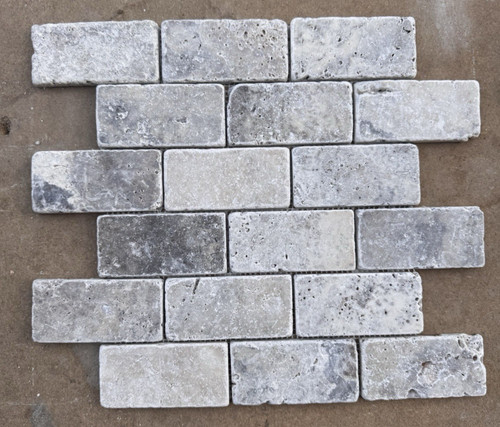 Tumbled silver grey travertine - silver,