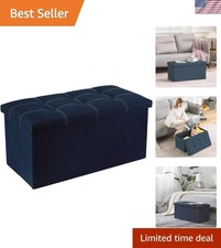 30-Inch Blue Linen Ottoman -