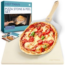 HEFTMAN Pizza Stone & Peel Set Paddle Baking Stone Oven Grill Cordierite Dough