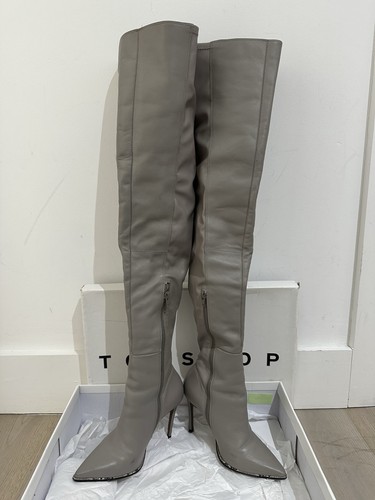 Topshop grey leather - topshop, overknee