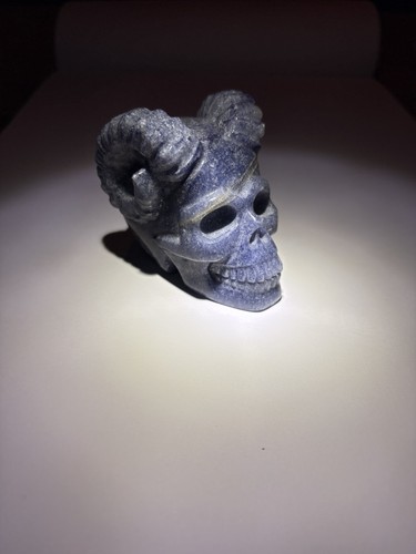 Crystal horned skull - crystal, carving
