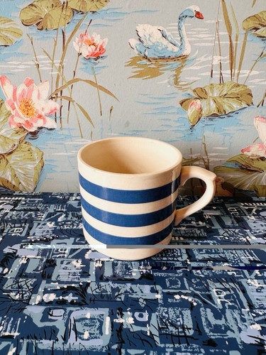 Vintage blue white stripe - white,