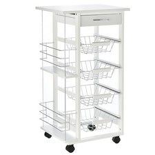 HOMCOM Multi-Use Kitchen Island Trolley Baskets Side Racks Drawer Worktop White