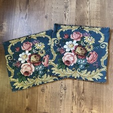 Pair Of Vintage Blue Floral Sanderson Fabric Cushion Covers