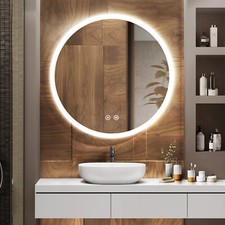 EMKE Round LED Bathroom Mirror With Dimmable Lights Touch Demister Illuminated
