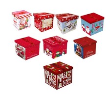 Christmas Eve DIY Large Gift Box with Lid & Bow, Cute XMAS Prints Flat Packed