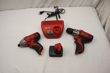 MILWAUKEE M12 CORDLESS 3/8" DRILL, 1/4" IMPACT DRIVER KIT # 2410-20/2450-20