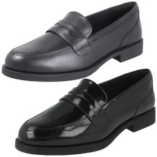 Girls Clarks Leather Penny Loafer Slip On School Shoes 'Tapa Edge'