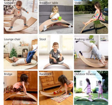 Multi-Use Wooden Balance Board Child Bridge Stool Rock Toddler Curvy WobbleYoga