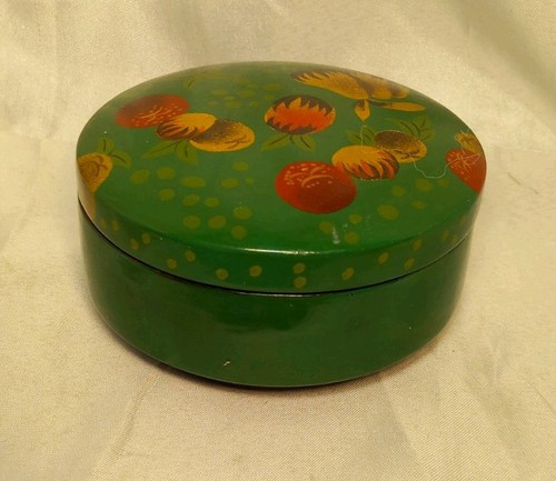 Vtg round papier mache box - vtg,