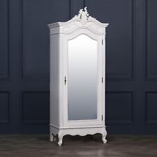 French Style White Chateau Single Armoire Mirror Door Boudoir Wooden Wardrobe