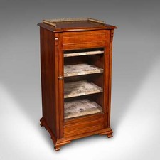 Antique Music Cabinet, English, Walnut, Glass, Display Case, Bookcase, Edwardian