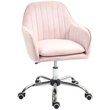 Swivel Office Desk Chair Velvet Feel Fabric Adjustable Height and Wheels Pink