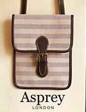 Asprey London Striped Crossbody Shoulder Bag Pochette Canvas Leather NEW w/o Tag