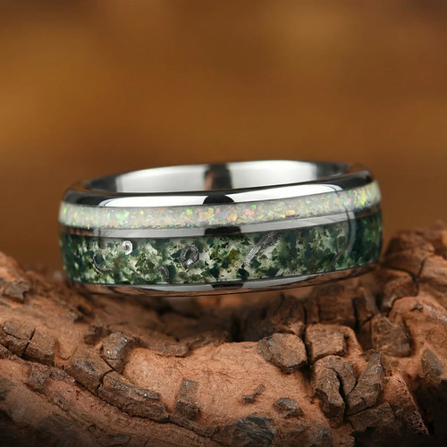 Moss agate ring with fire - moss,