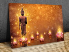 Buddha statue water lotus canvas print art framed or print only  