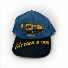 Vintage K Products Cement Mixer Denim Trucker Hat Made In USA Adjustable