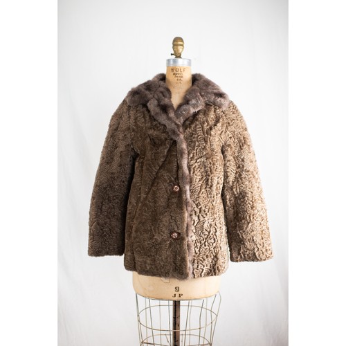 Vintage 1960s brown faux curly - faux,