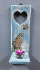 Handmade Painted Reclaimed Wooden Wall Candle Sconce. Heart. Golden Hare. Star.
