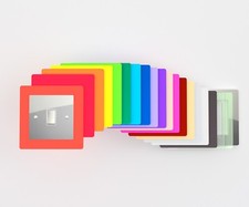 SINGLE LIGHT SWITCH SOCKET COLOURED ACRYLIC SURROUND FINGER PLATE - HUGE COLOUR