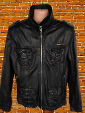 WOMENS MENS SUPERDRY SIZE UK LARGE BLACK GENUINE SUPPLE LEATHER JACKET COAT ZIP