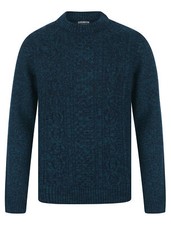Men's Cable Knit Jumper Wool Blend Chunky Crew Neck Aran Style Warm Sweater