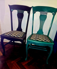 Pair Of Antique Queen Anne style High Back Dining Chair, reupholstered