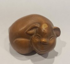 Vintage Hand Carved Wooden Chinese Pot Belly Pig Figure 55mm Long