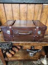ANTIQUE Travel Trunk, Vintage Leather Chest - Car Luggage, Coffee Table.