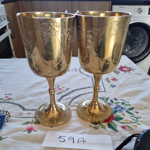 Vintage etched brass - vintage, goblets