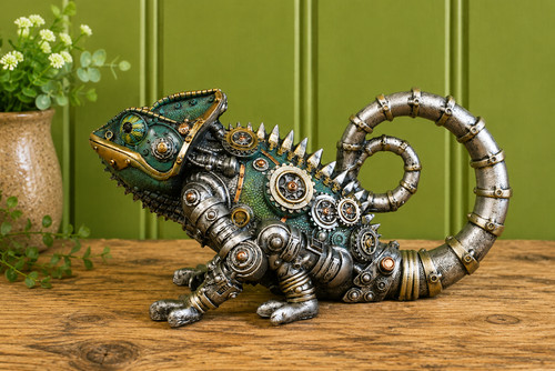 Steampunk chameleon ornament - steampunk,