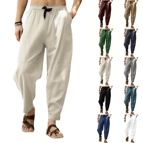 Mens cotton linen harem - linen, pants