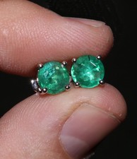 NEW Natural Emerald Studs 14K White Gold 2.32ct TCW Round Earrings