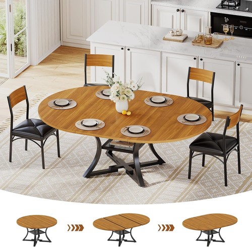 Round extendable dining - dining, table