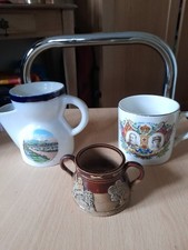 ANTIQUE LOT ROYAL DOULTON HARVEST POT 2 HANDLE 1935 CORONATION MUG +SHAVING MUG
