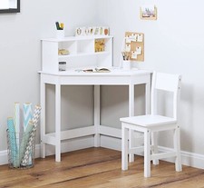 White Study Table and 1 Chairs for Kids Unisex Xmas, Wooden Study Computer Desk