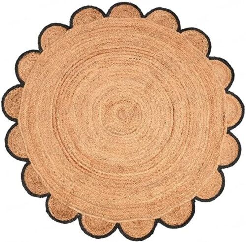 Rug round jute scallop design - rug,