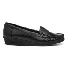 Softlites Womens Shoes Black Adults Ladies Loafer Moccasin Leather School Delia