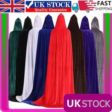 Long Velvet Hooded Cloak Cape Vampire Witch Halloween Fancy Dress Unisex Cape UK