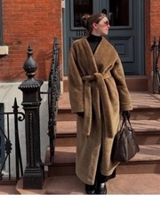 Zara ZW Collection Long Faux Fur Coat Brown Taupe Size L Ref 3548/045 £139