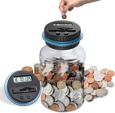 Electronic Digital LCD UK Coin Counter Counting Jar Money Saving Piggy Bank 1.8L