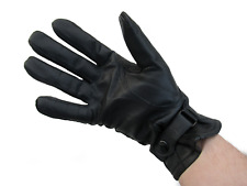 Vintage Dutch Army black leather gloves mittens lined military spring autumn TB