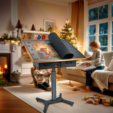 Rolling 1500 Piece Jigsaw Puzzle Table with Drawers, Adjustable Angle & Height