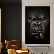 Smoking Gorilla Wall Art, Gorilla Poster, Canvas Wall Art, Smoking Monkey Wall