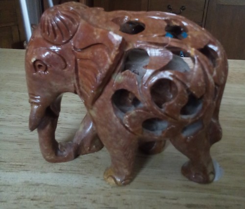 Brown soapstone elephant - brown,