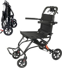 (Only 14lbs) Lightweight Folding Aluminum Transport Wheelchair with Handbrake &