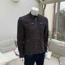 Superdry Mens Jacket XL Black Suede Leather Biker Racer