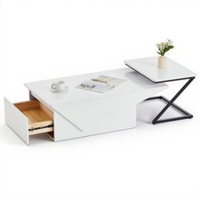 3-in-1High GlossTop Convertible Coffee Table Livingroom White Hidden Storage